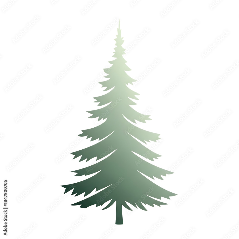 Obraz premium Silhouette of a green pine tree with gradient fill on black evergreen conifer