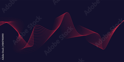 Abstract red wave line pattern on dark blue background. Futuristic technology concept. Suit for banner, poster, cover, brochure, flyer, website