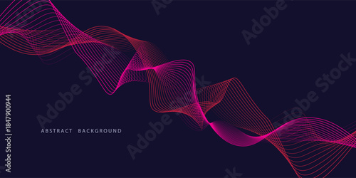 Abstract red wave line pattern on dark blue background. Futuristic technology concept. Suit for banner, poster, cover, brochure, flyer, website