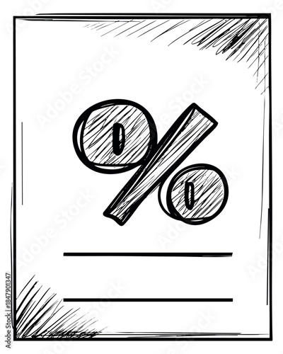 Simple percentage icon with hand drawn sketch style