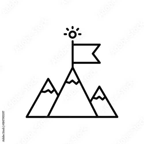 Achieving success at the mountain peak under a shining sun