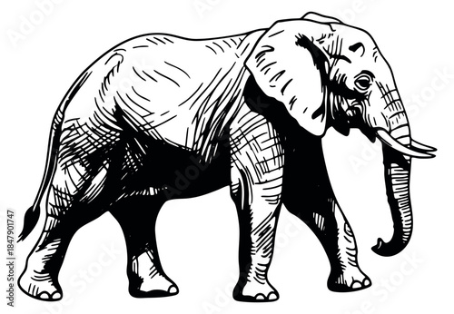 Vintage elephant illustration hand drawn outline illustration