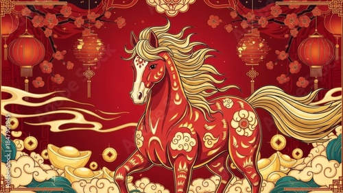 Vibrant Chinese New Year Artwork Featuring a Majestic Red Dragon and Festive