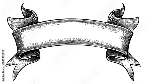 Vintage ribbon banner illustration hand drawn sketch