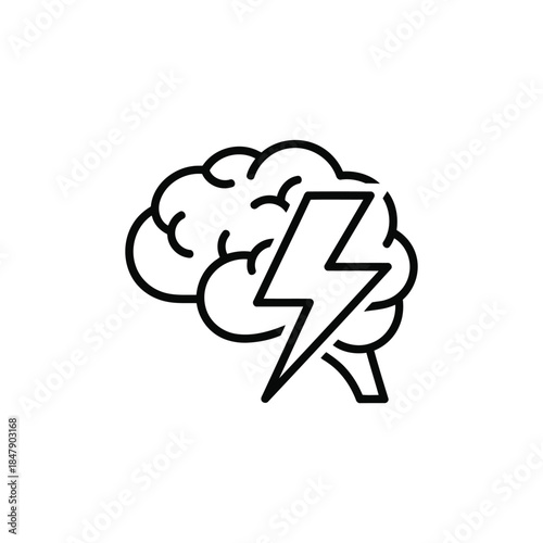 Illustration of a human brain with a lightning bolt symbolizing intelligence and energy