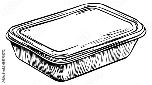 Vintage food container illustration with lid hand drawn sketch