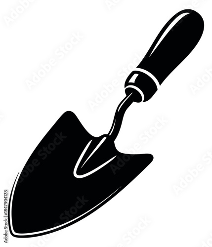 Simple garden trowel icon black and white line art