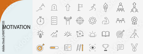 motivation icon set, minimal line vector design pack