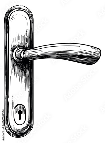 Vintage door handle icon with keyhole hand drawn sketch