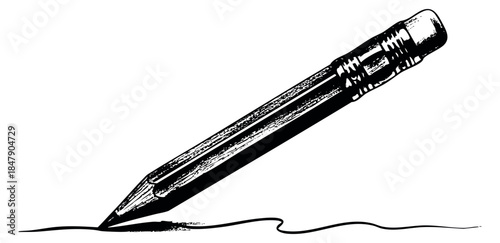 Vintage pencil illustration with eraser hand drawn sketch