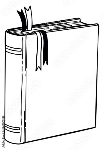 Book icon with bookmarks black and white line art