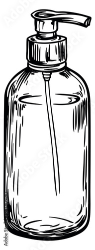 Hand drawn soap dispenser bottle outline illustration