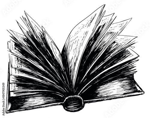 Vintage open book illustration hand drawn sketch