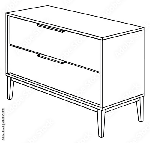 Simple chest of drawers icon set with two drawers black and white line art