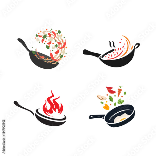 Cooking Pan Food Logo Icons