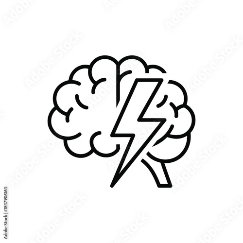 Brainstorming and idea generation concept, lightning bolt hitting a brain