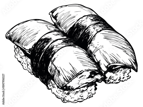 Hand drawn sushi nigiri set with fish and rice hand drawn outline illustration