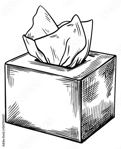 Simple tissue box with tissues hand drawn sketch