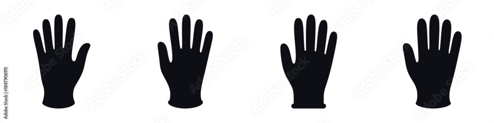 Obraz premium Medical Protective Gloves Icons Set – Surgical Latex Examination Glove Silhouette Vector Illustration for Healthcare, Hospital and Hygiene