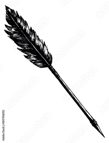 Vintage arrow with feather fletching hand drawn sketch