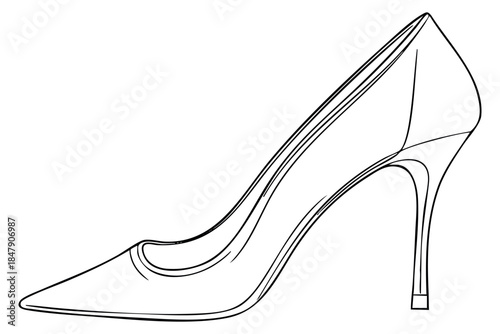 Modern high heel shoe icon black and white line art