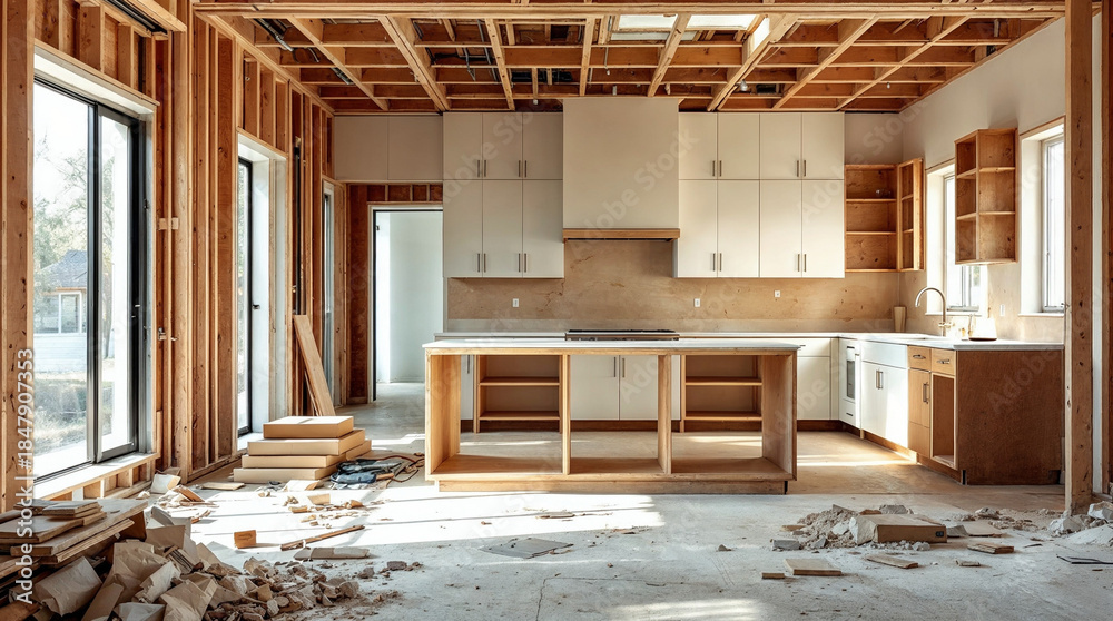 custom made wallpaper toronto digitalKitchen renovation with exposed framing and new cabinets ready