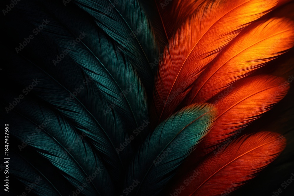 Obraz premium Abstract Feather Texture Dark Color Background with Soft Organic Pattern