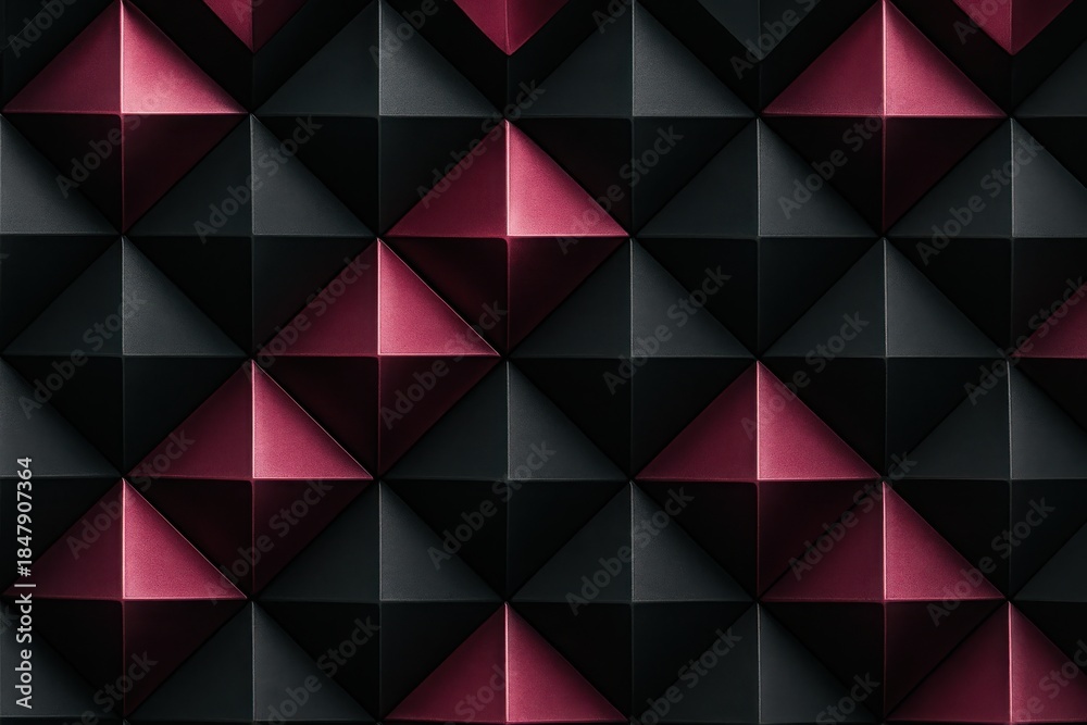 Obraz premium Black Pink Dark Geometric Triangle Pattern with Faceted Lowpoly Texture