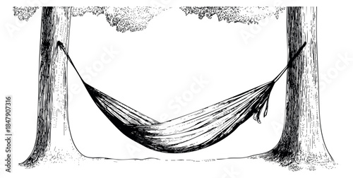 Simple hammock set with two trees hand drawn sketch