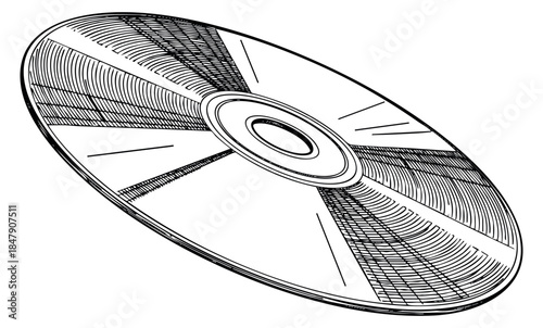 Vintage cd disc icon set with circular grooves hand drawn outline illustration