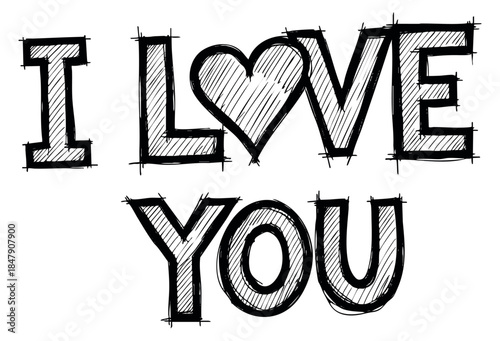 Hand drawn love message with heart sketch illustration