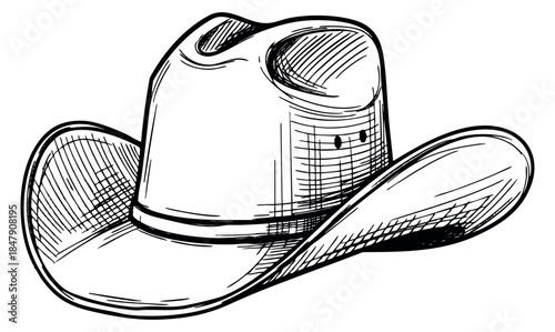 Vintage cowboy hat hand drawn sketch