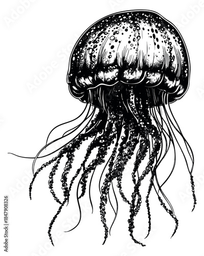 Jellyfish illustration black and white line art