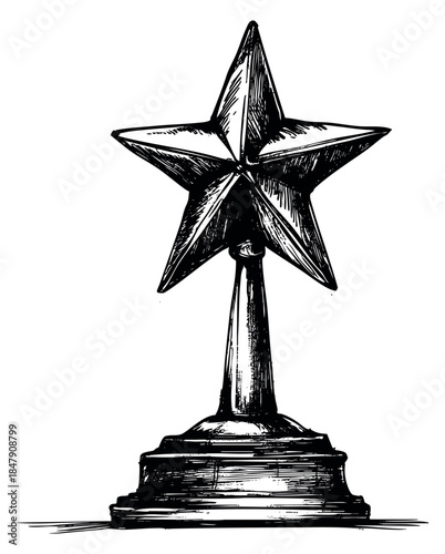 Vintage star trophy illustration hand drawn sketch