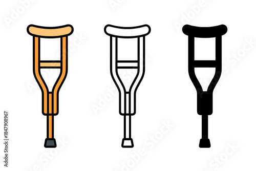 Crutches collection - colorful line art and silhouette designs
