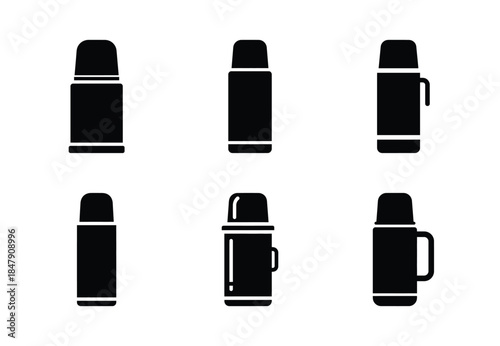 set of food thermos flask silhouette icon vector illustration isolated on white background