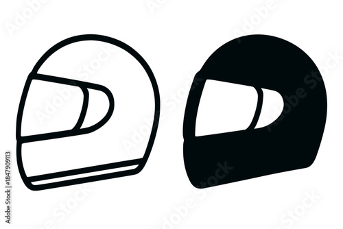 Outline of two motorcycle helmets in black and white design
