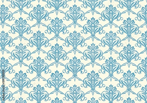 Elegant Blue Damask Pattern Wallpaper for Classic Home Decor, Fashion, and Design Projects