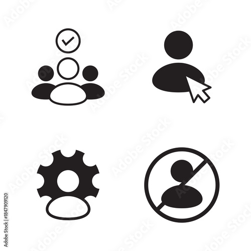 Set of solid team success and group status icons