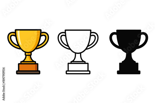 Set of gold, white, and black trophy icons