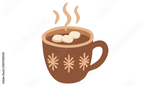 Cozy illustration of hot chocolate with marshmallows in a decorative mug	
