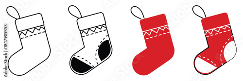 Christmas stocking line icon collection, holiday and christmas sock icon set, vector graphics, editable stroke sign, eps 10
