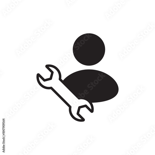 Solid user support and technical wrench tool icon