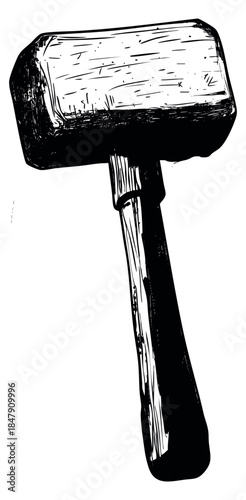 Vintage wooden mallet illustration hand drawn sketch