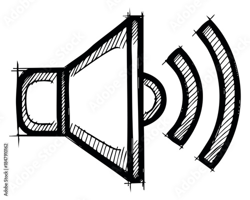 Hand drawn speaker icon with sound waves