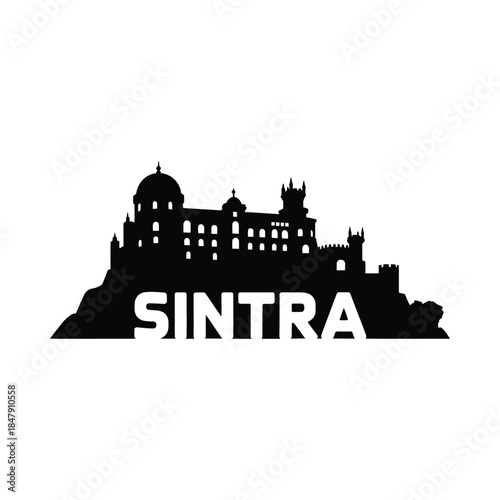 Sintra castle silhouette against white background