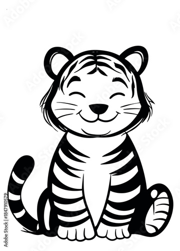 Cute tiger character set with stripes hand drawn outline illustration