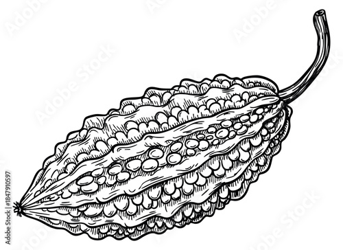 Bitter melon fruit illustration hand drawn outline