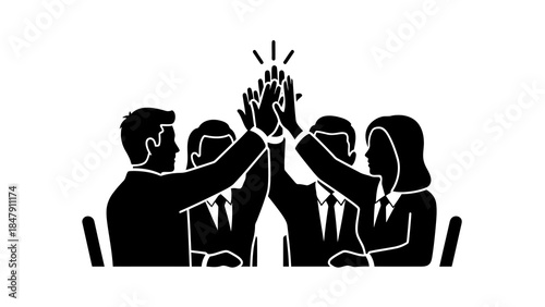 Business team high five for collaborative success and achievement.