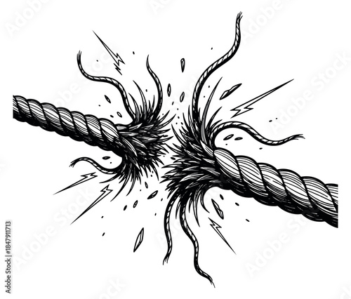 Black and white broken rope illustration